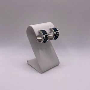 GUESS Silver-Tone Small Denim Logo Hoop Earrings